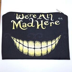 Cheshire cat WE are all mad here creepy smile bag cosmetic carrying case